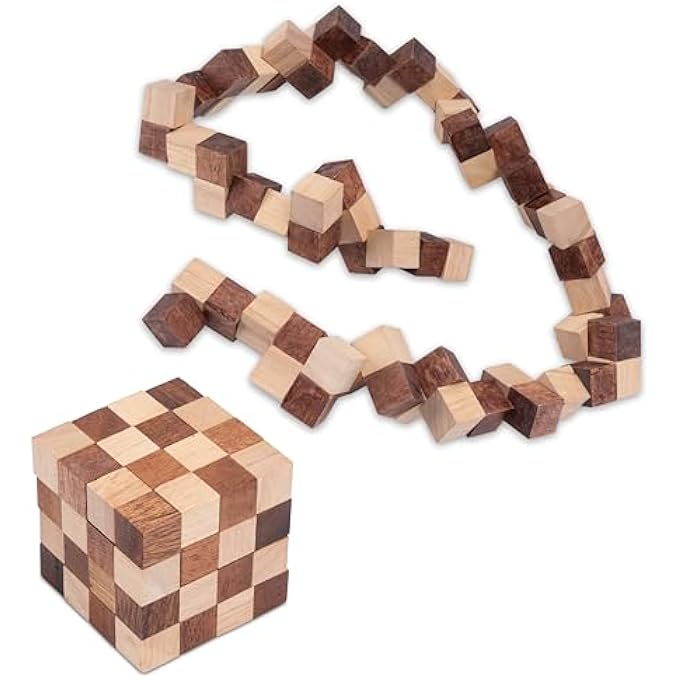 SNAKE CUBE 4 X 4 SIZE L - 8 X 8 X 8 CM - SNAKE CUBE - CUBE SNAKE - 3D PUZZLE - THINKING GAME - PUZZLE GAME - PATIENCE GAME - LOGIC GAME MADE OF FINE WOOD - Image 1